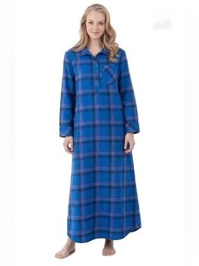Pajamagram Plaid Traditional Flannel Maxi  Nightgown Long Sleeve Size L